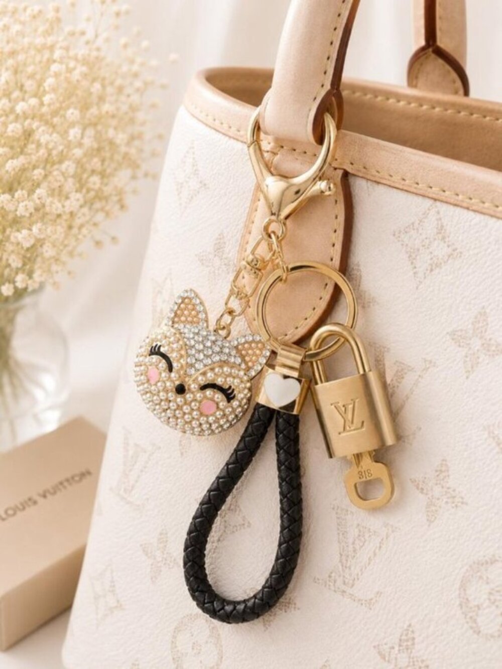 Louis Vuitton Gold Lock Authentic LV Key Unbranded Bunny Head Bag Charm HD4829